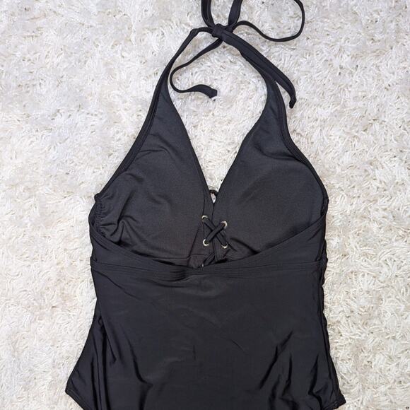 Adore Me One Piece Lace Up Halter One Piece Swimsuit Black Large - Picture 6 of 9